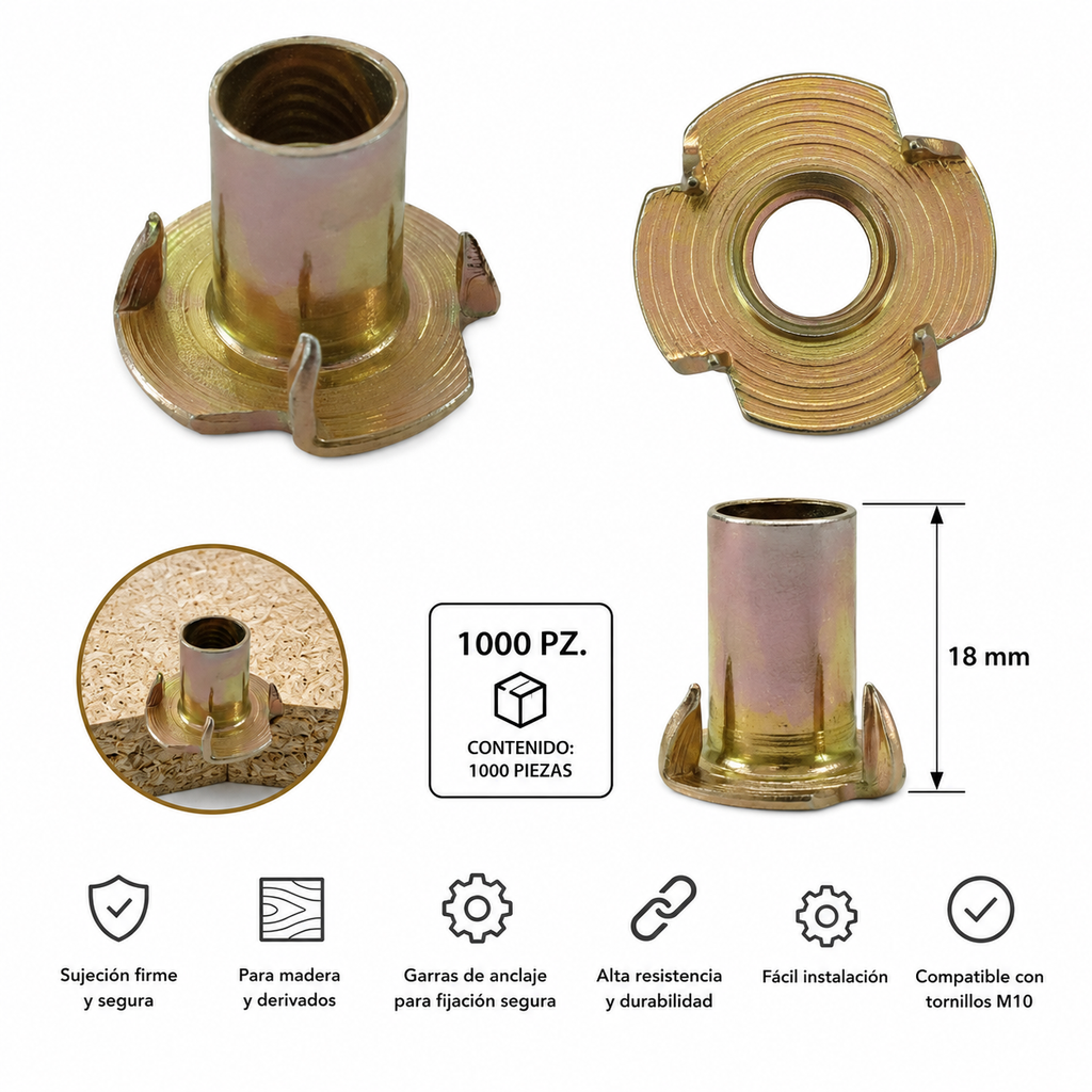 Tino Tuerca T-NUTS M10 X 18mm (Paquete 1,000pz)