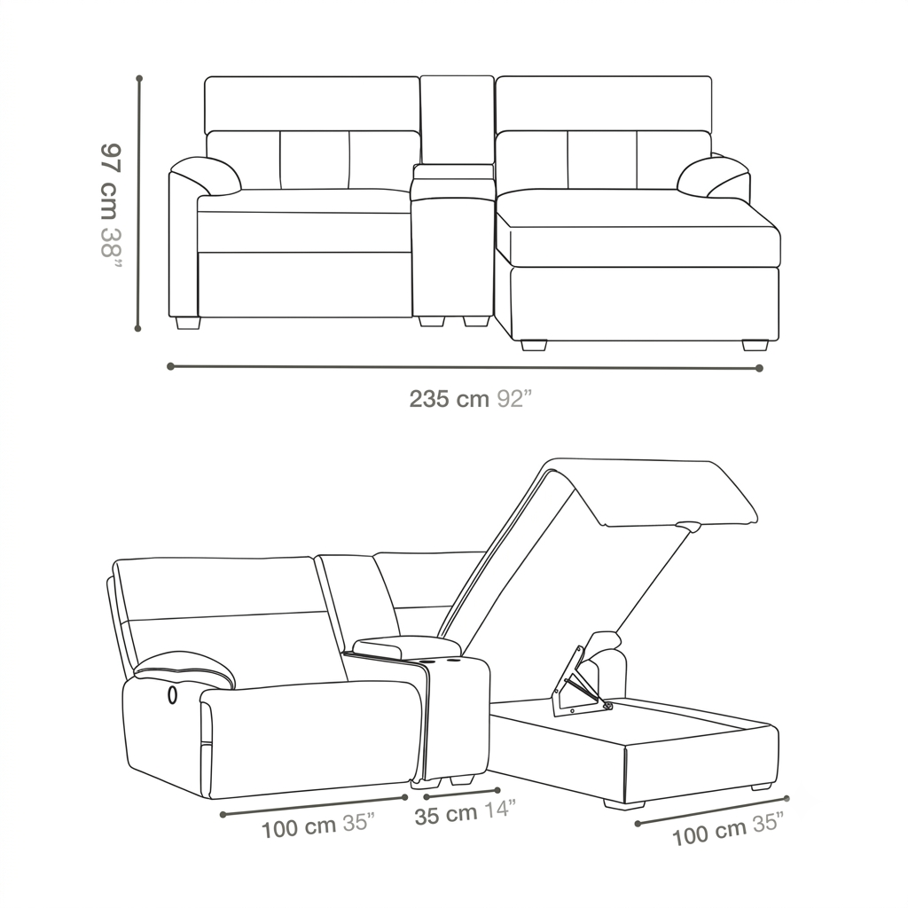 Reclinable Love Seat Elema con Almacenamiento