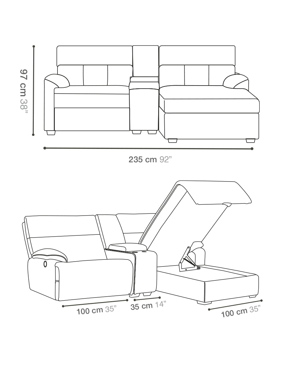 Reclinable Love Seat Elema con Almacenamiento